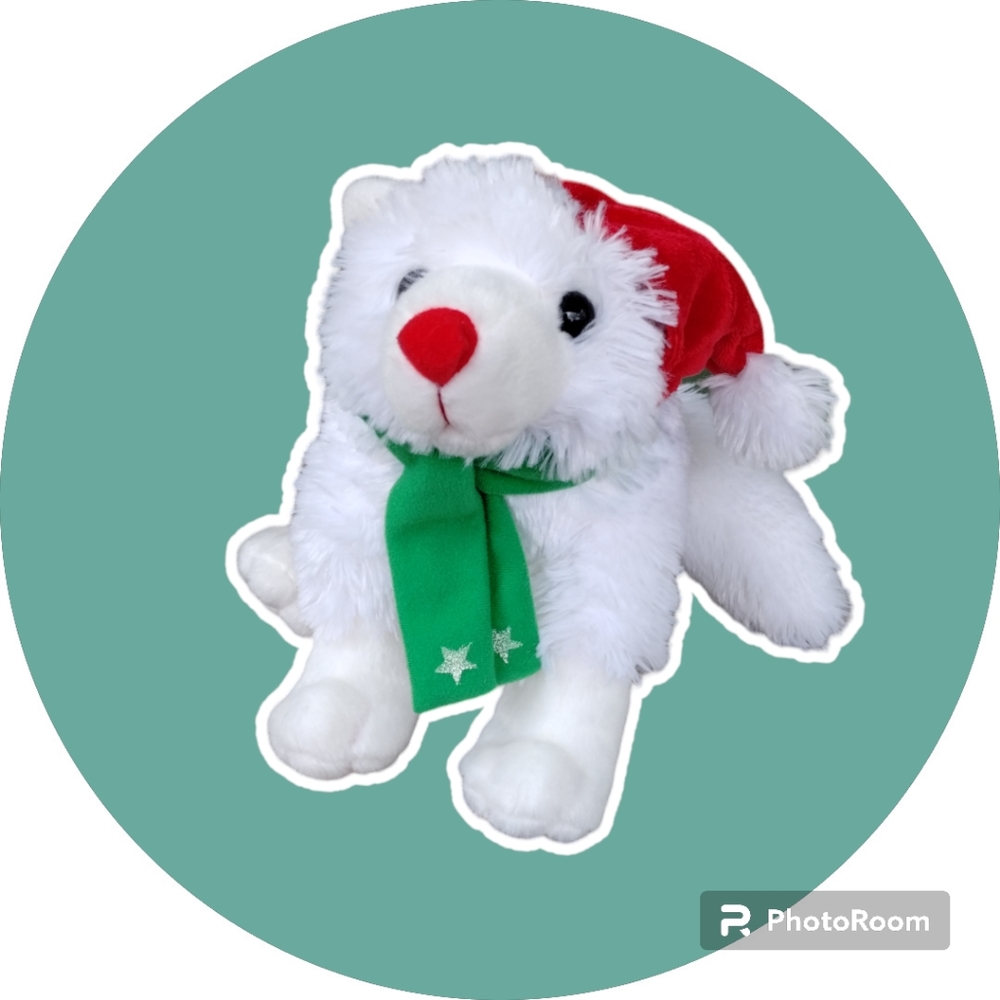 Wild Republic white arctic wolf Christmas Holiday beanie Soft Stuffed Animal 16"